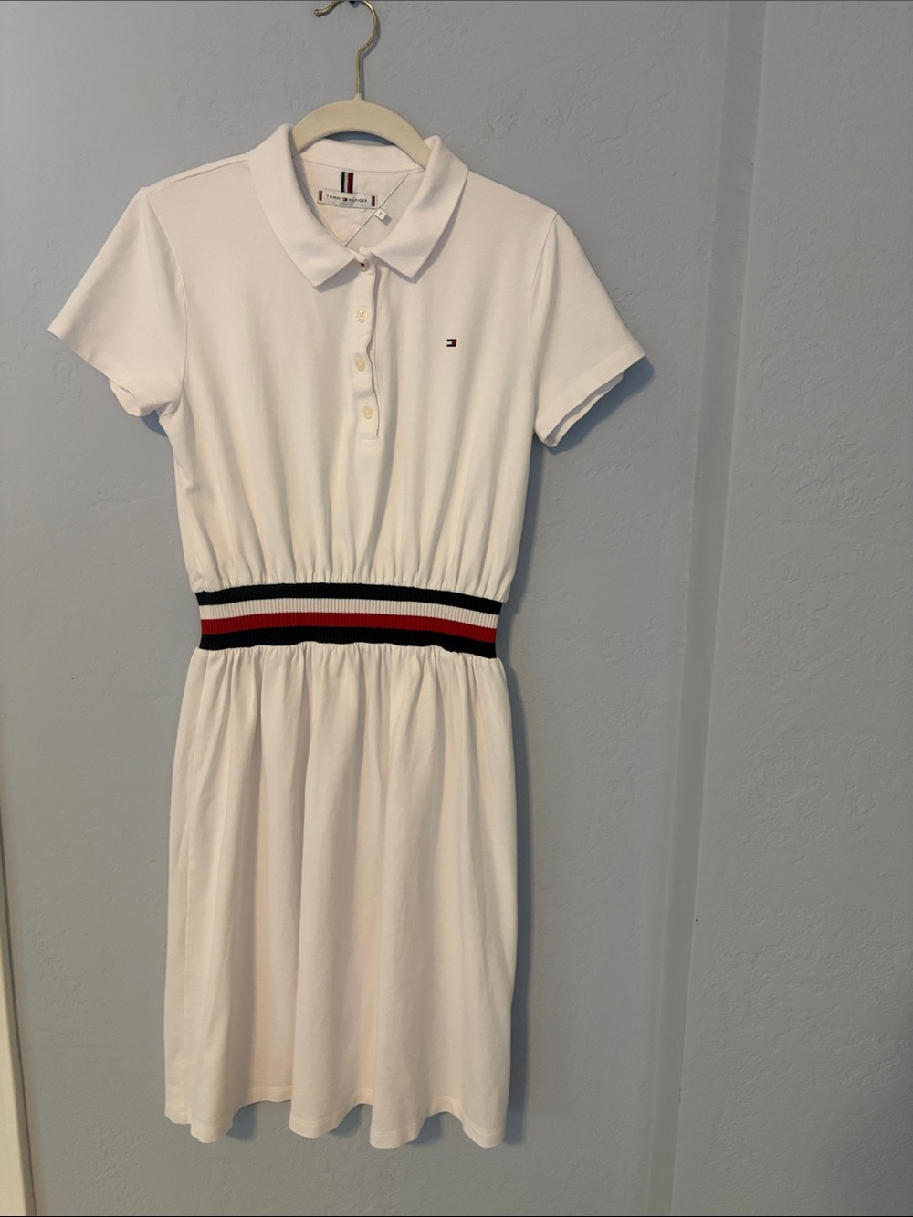 Tommy Hilfiger White Polo Dress with Red & Navy Waist Stripe